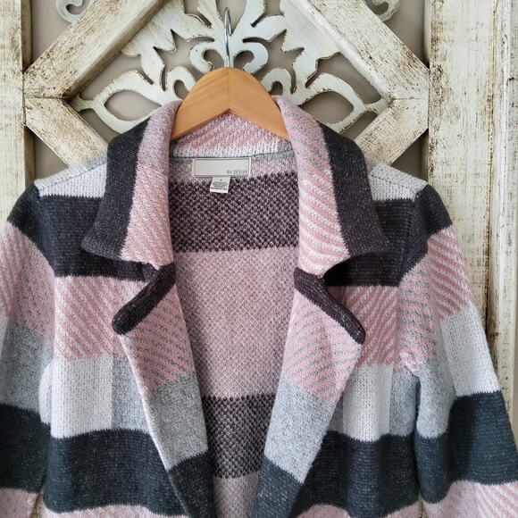 By Design Women's Open Front Collar Pocket Sweater Cardigan Dusty Pink Gray - Picture 2 of 6